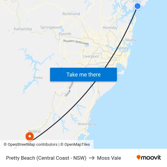 Pretty Beach (Central Coast - NSW) to Moss Vale map