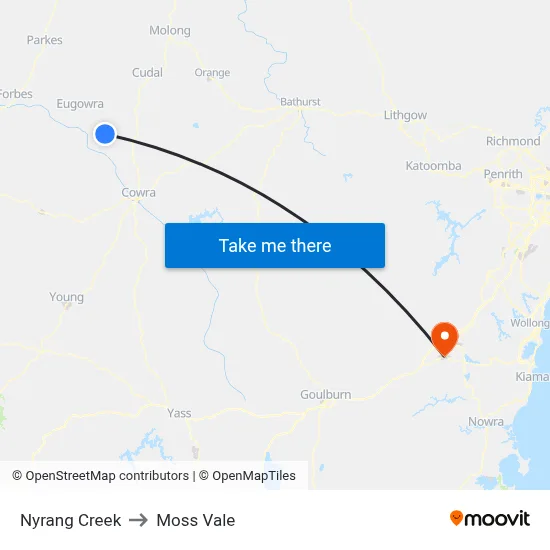 Nyrang Creek to Moss Vale map