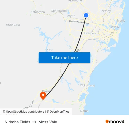 Nirimba Fields to Moss Vale map