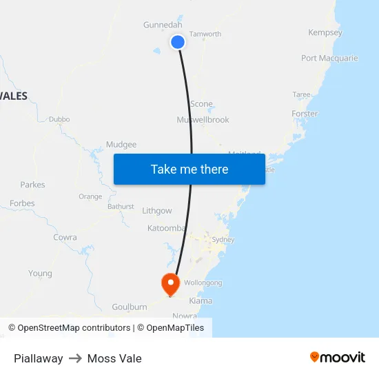 Piallaway to Moss Vale map