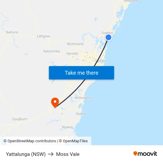 Yattalunga (NSW) to Moss Vale map