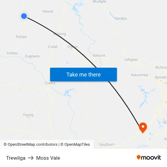 Trewilga to Moss Vale map