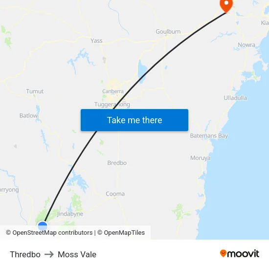 Thredbo to Moss Vale map