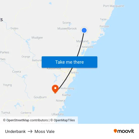 Underbank to Moss Vale map