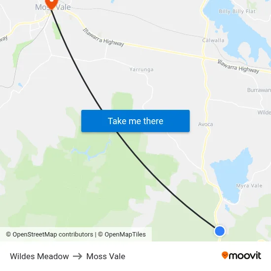 Wildes Meadow to Moss Vale map