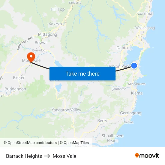 Barrack Heights to Moss Vale map