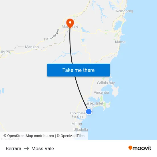 Berrara to Moss Vale map