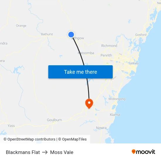 Blackmans Flat to Moss Vale map