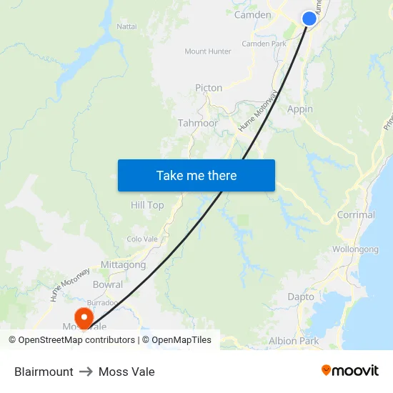 Blairmount to Moss Vale map