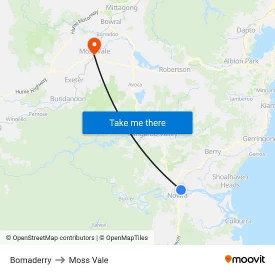 Bomaderry to Moss Vale map