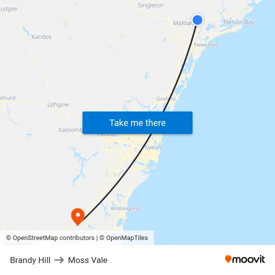 Brandy Hill to Moss Vale map