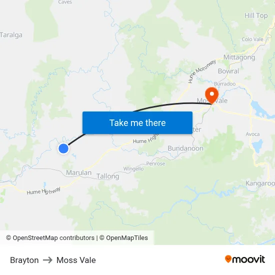Brayton to Moss Vale map