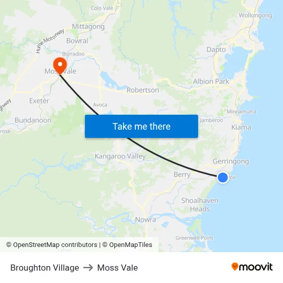 Broughton Village to Moss Vale map