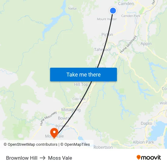Brownlow Hill to Moss Vale map