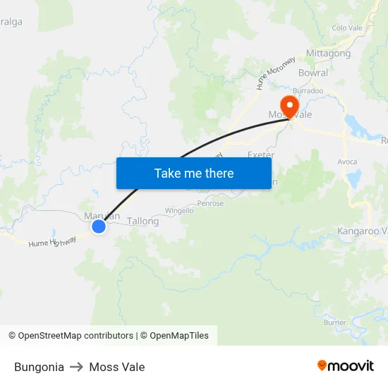 Bungonia to Moss Vale map