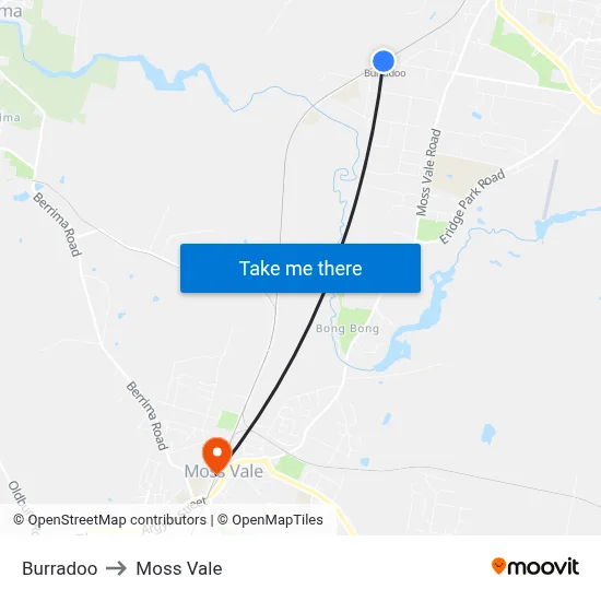 Burradoo to Moss Vale map