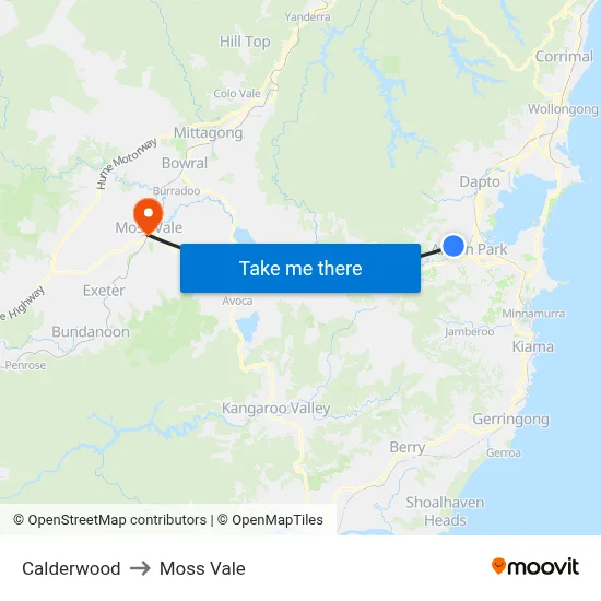 Calderwood to Moss Vale map