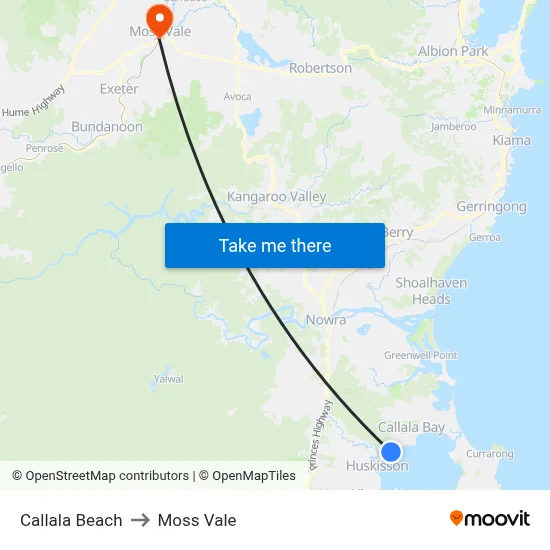 Callala Beach to Moss Vale map