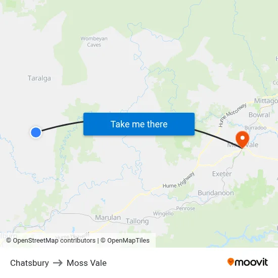 Chatsbury to Moss Vale map