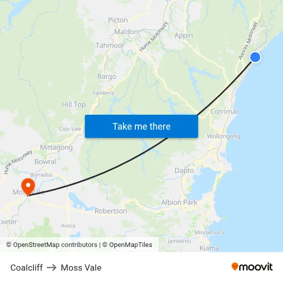 Coalcliff to Moss Vale map
