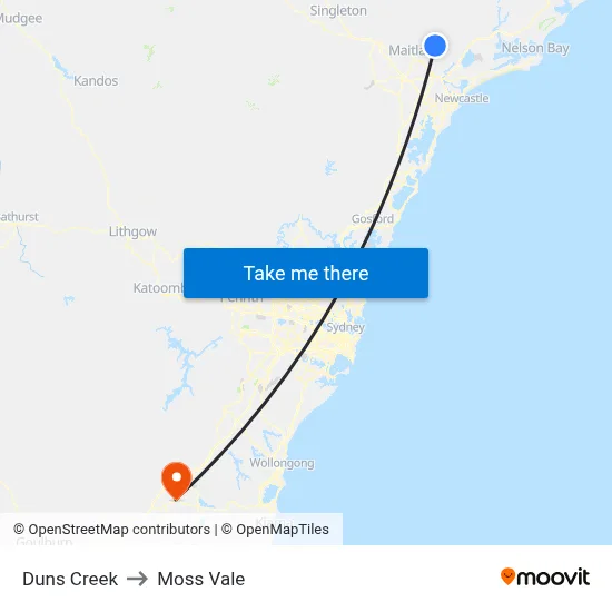 Duns Creek to Moss Vale map
