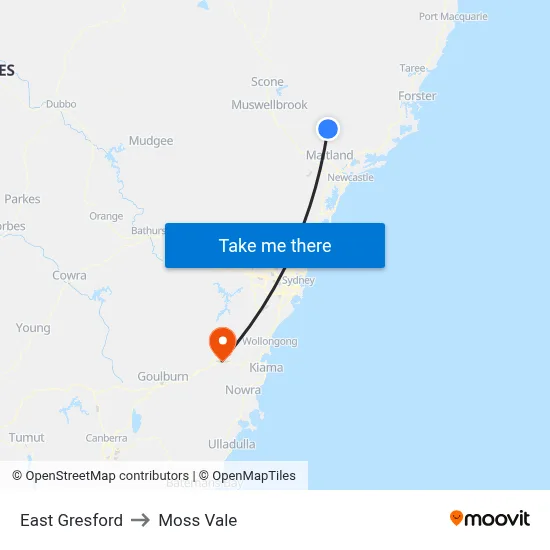 East Gresford to Moss Vale map