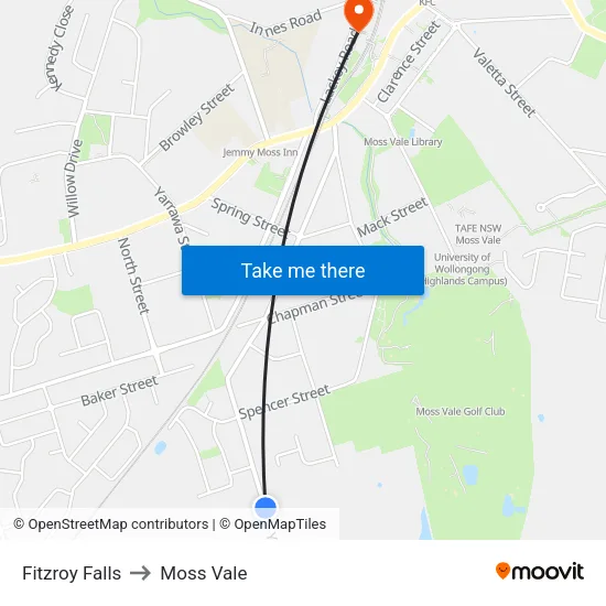 Fitzroy Falls to Moss Vale map