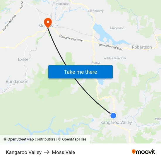 Kangaroo Valley to Moss Vale map