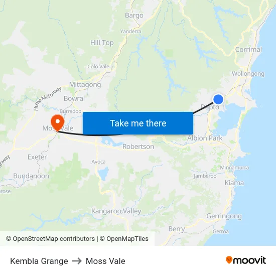 Kembla Grange to Moss Vale map