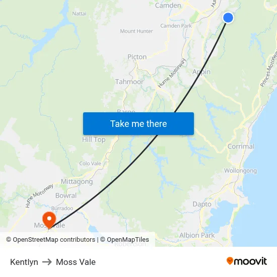 Kentlyn to Moss Vale map