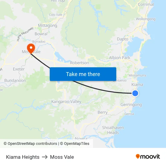 Kiama Heights to Moss Vale map