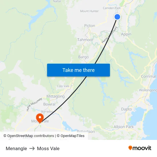 Menangle to Moss Vale map