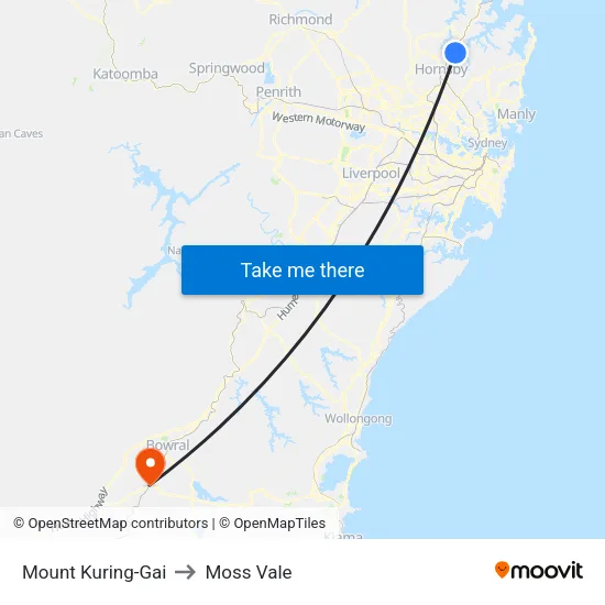 Mount Kuring-Gai to Moss Vale map