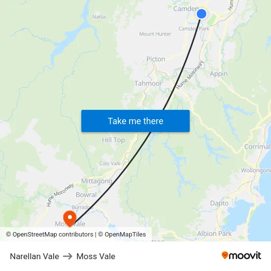Narellan Vale to Moss Vale map