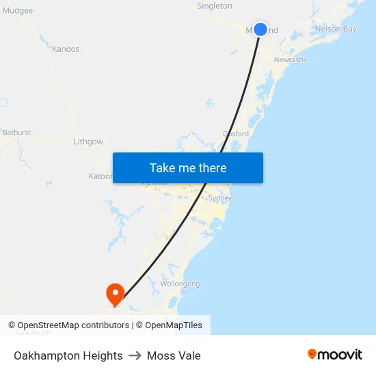 Oakhampton Heights to Moss Vale map