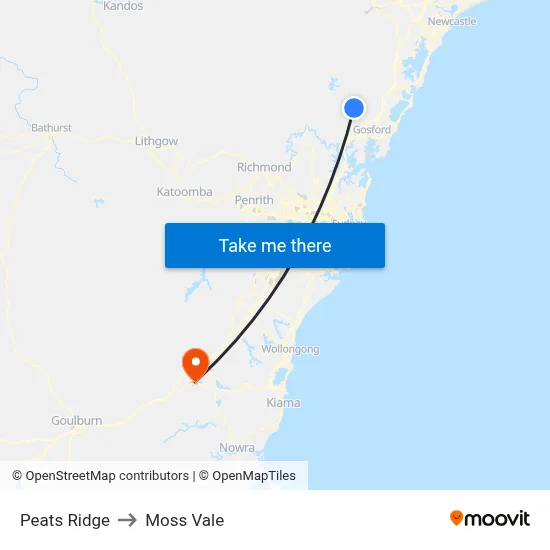Peats Ridge to Moss Vale map