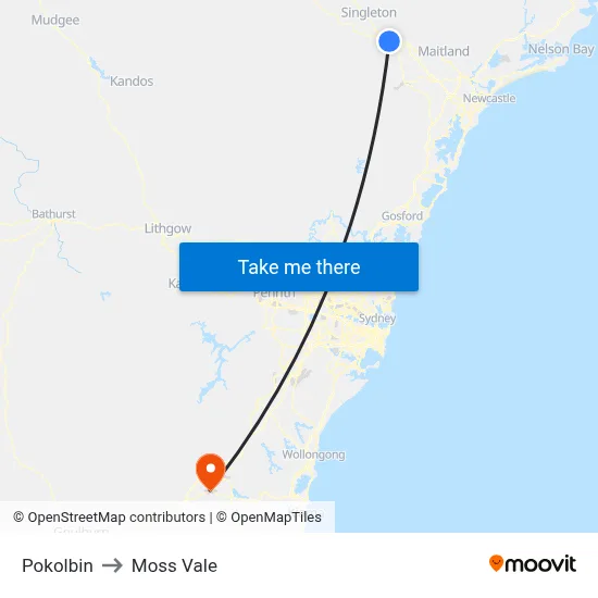 Pokolbin to Moss Vale map