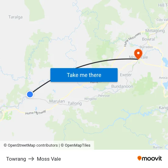 Towrang to Moss Vale map