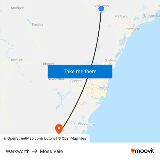 Warkworth to Moss Vale map