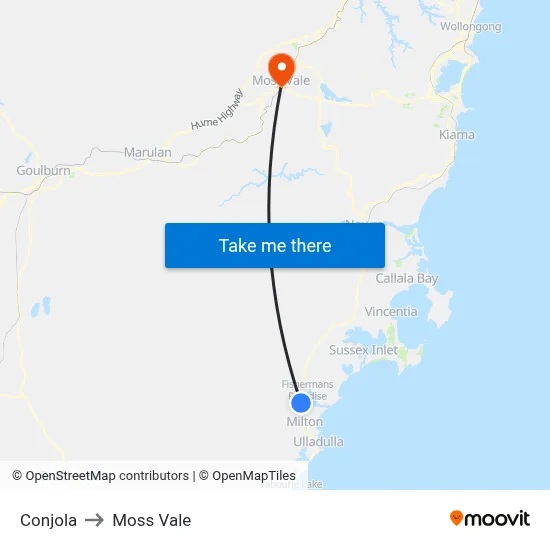 Conjola to Moss Vale map