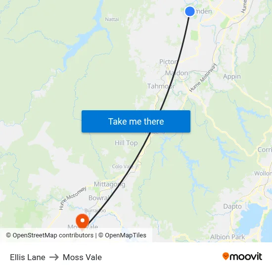 Ellis Lane to Moss Vale map