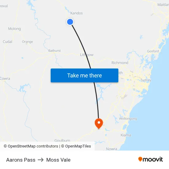 Aarons Pass to Moss Vale map
