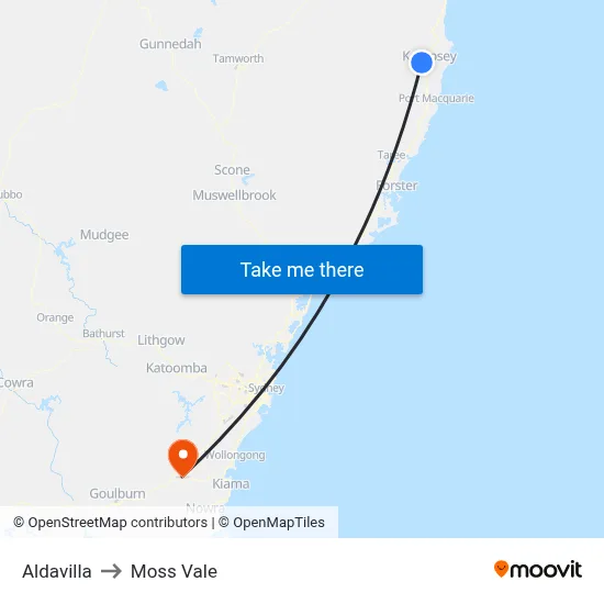 Aldavilla to Moss Vale map