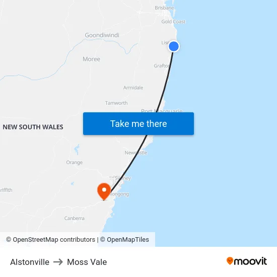Alstonville to Moss Vale map