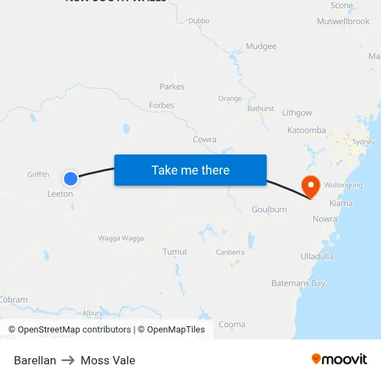 Barellan to Moss Vale map