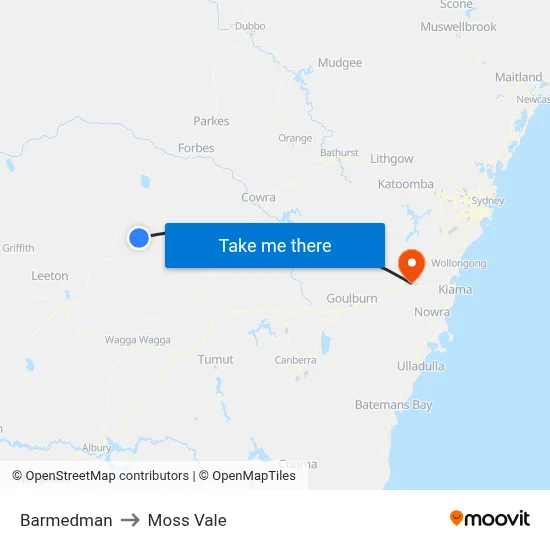 Barmedman to Moss Vale map