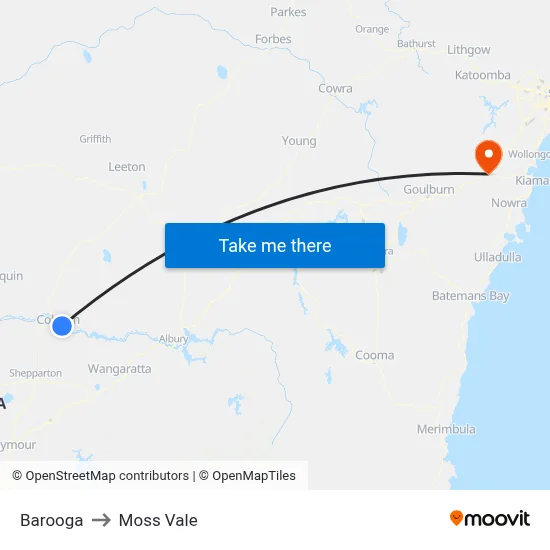 Barooga to Moss Vale map