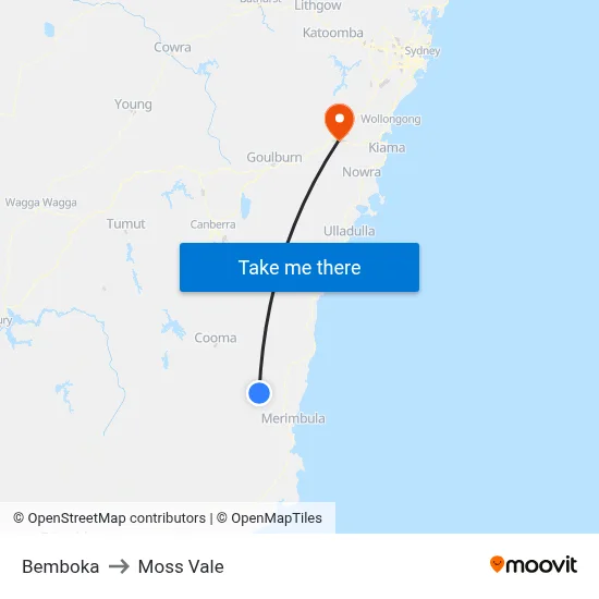 Bemboka to Moss Vale map