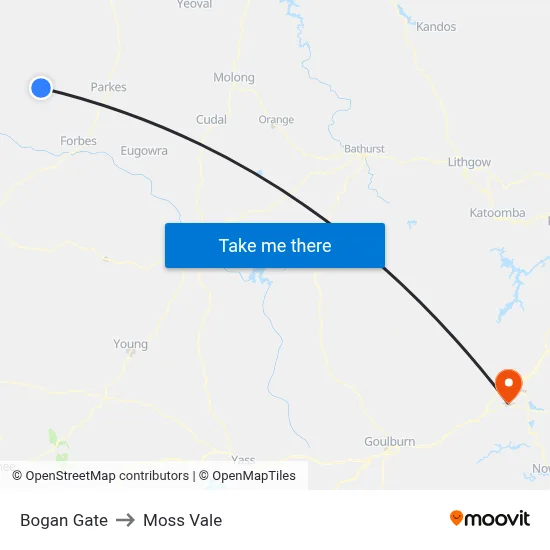Bogan Gate to Moss Vale map
