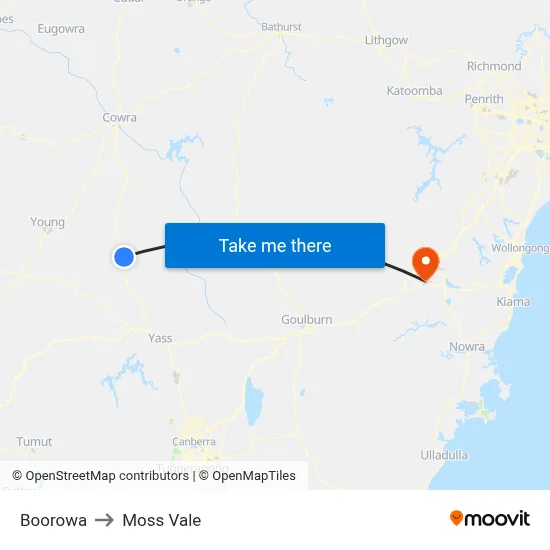 Boorowa to Moss Vale map